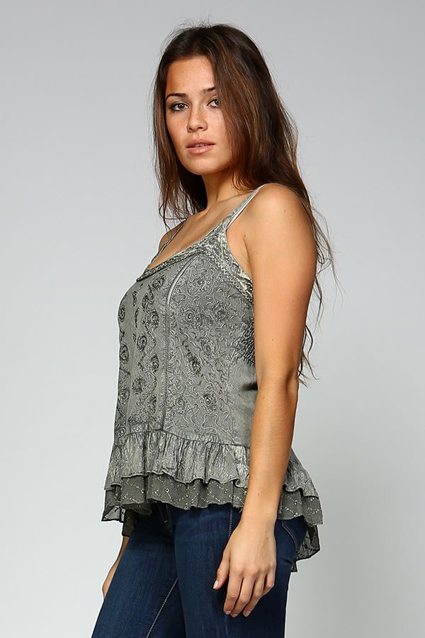 Sandwash Embroidered Tank - Olive